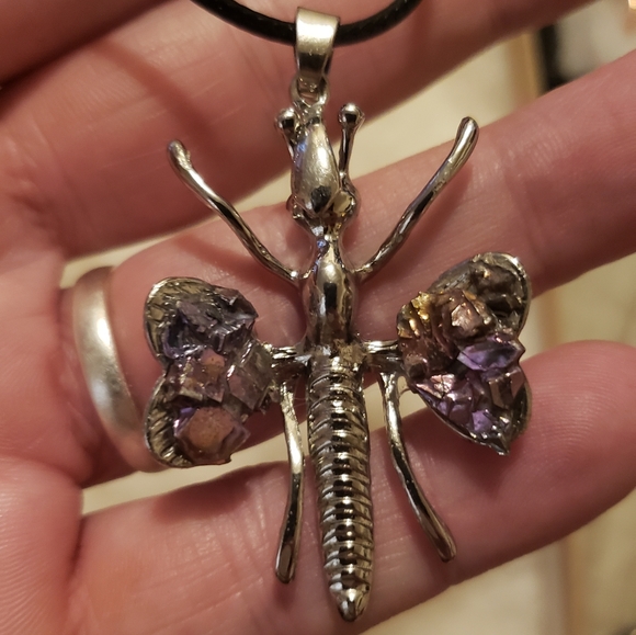 Handcrafted Bismuth Dragonfly Pendant - Picture 3 of 10